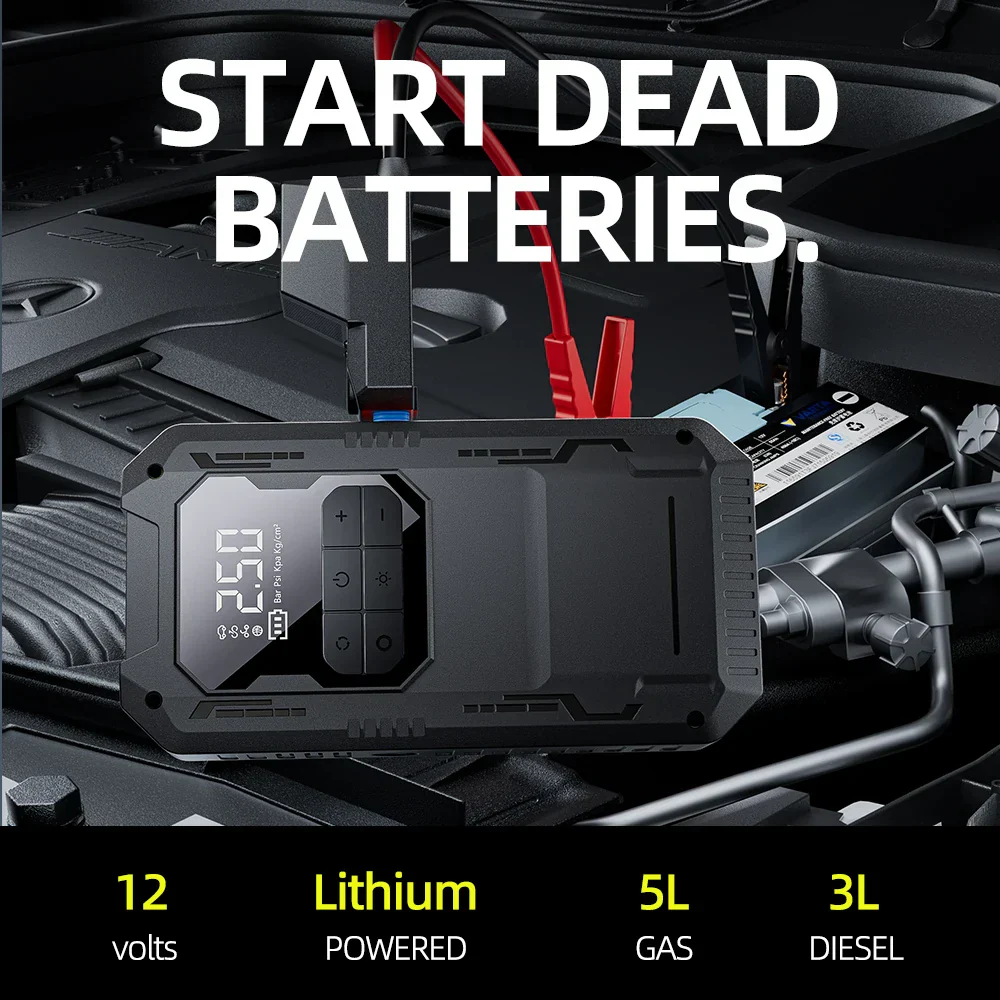 Heavy-Duty 4-in-1 Car Jump Starter with Air Pump and Power Bank