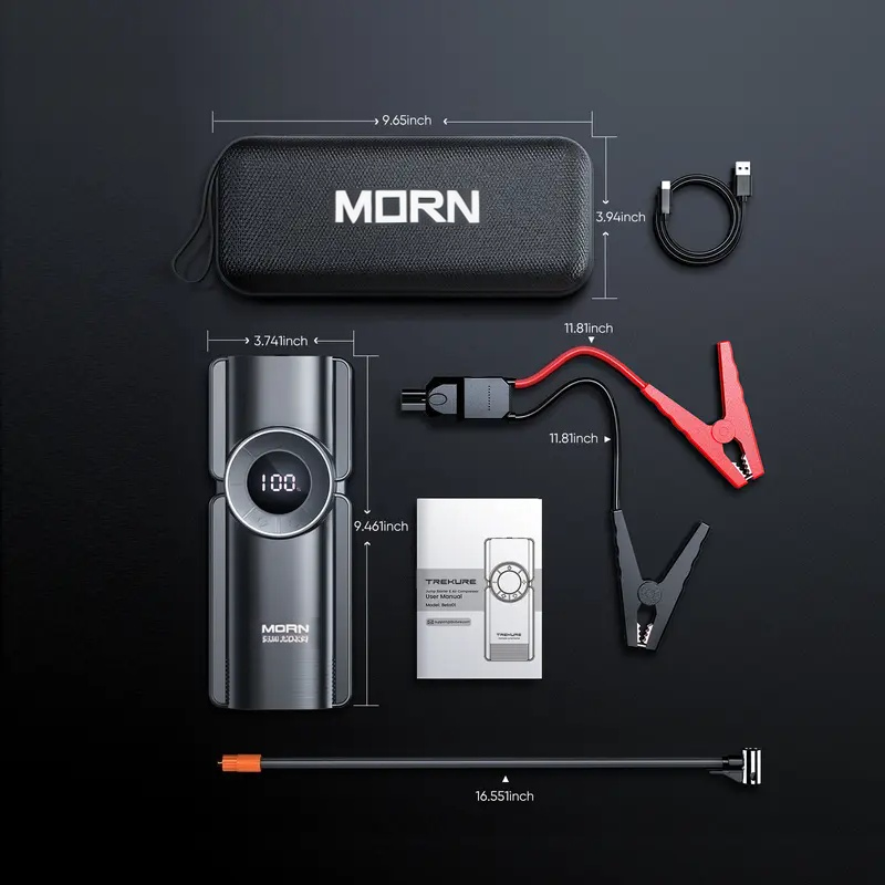 【5-in-1】 Portable Car Starter and Air Compressor 4000A Maximum Power (8.5 liters of gasoline, 8 liters of diesel) Equipped with 150-pound tire inflator