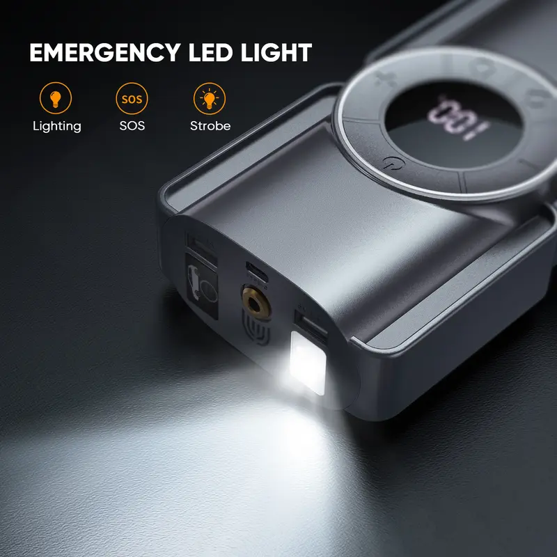 【5-in-1】 Portable Car Starter and Air Compressor 4000A Maximum Power (8.5 liters of gasoline, 8 liters of diesel) Equipped with 150-pound tire inflator