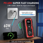 8000A Peak Portable Car Jump Starter with LED Light – Emergency Booster Battery Pack, Power Bank, Wireless Charging, Car Battery Jump Starter Tool