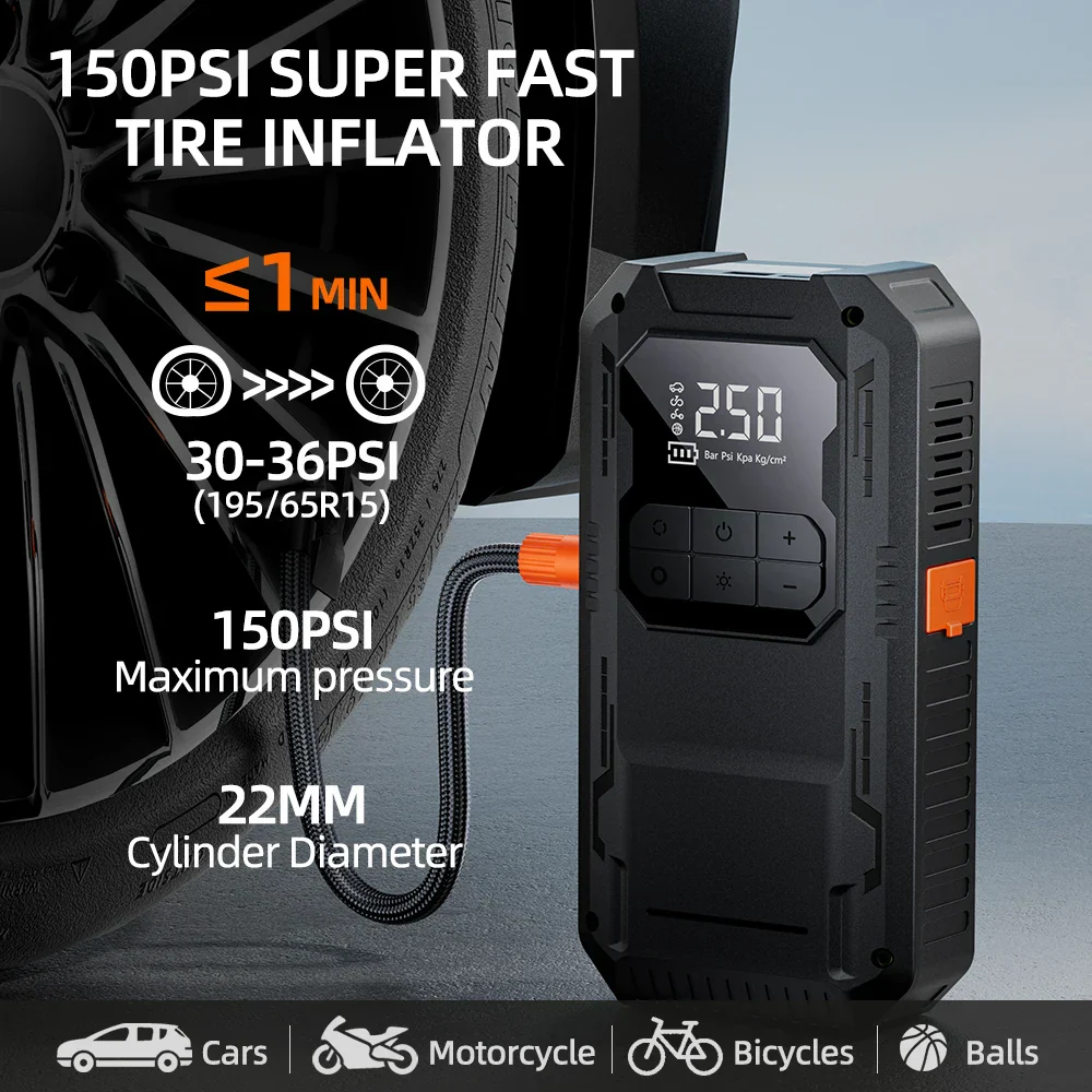 Heavy-Duty 4-in-1 Car Jump Starter with Air Pump and Power Bank